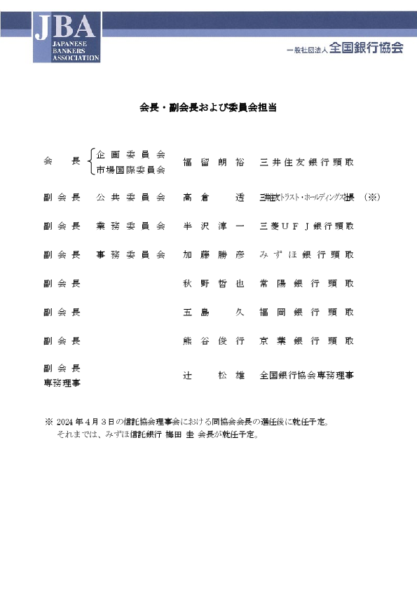 会長・副会長および委員会担当